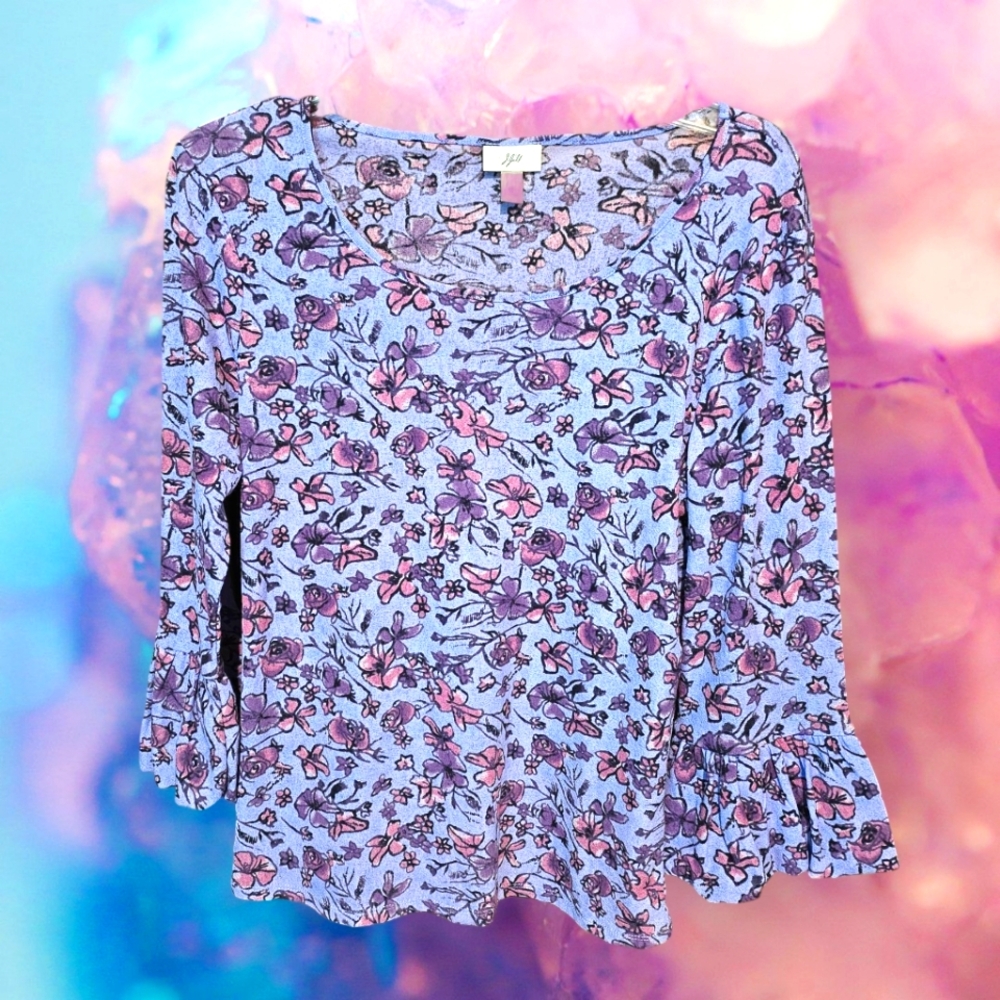 J. Jill Floral Long Sleeve Top in Purple and Pink